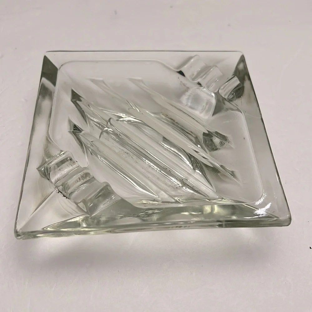 MCM Vintage Heavy Crystal Glass Ashtray